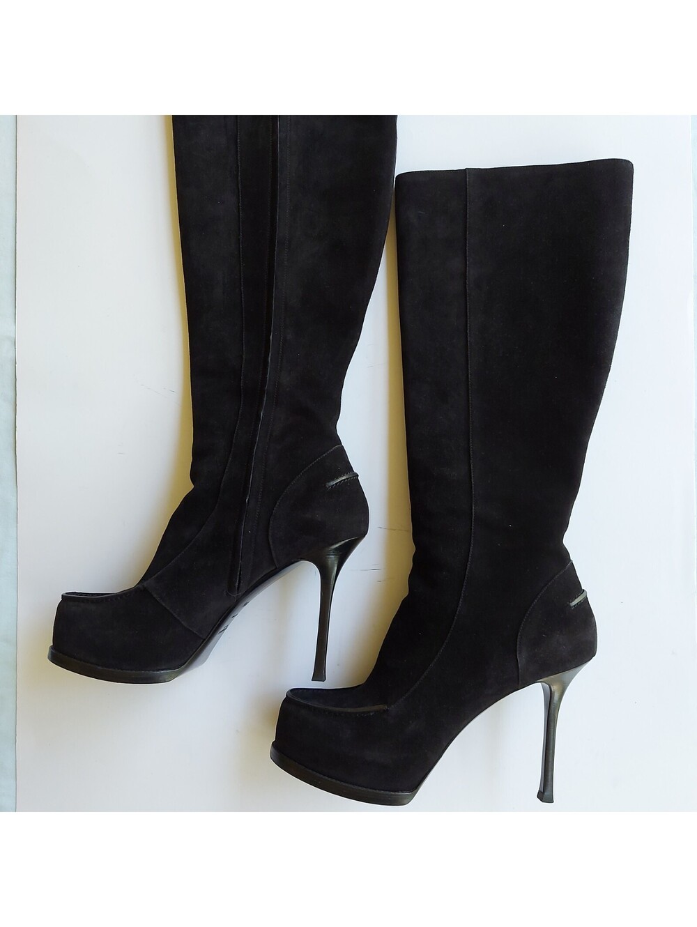 Yves Saint Laurent Women's black suede heeled boots  size 39.5 ( US9)